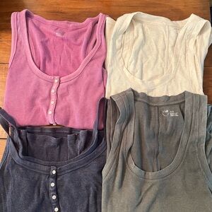 Aerie Ribbed Tank Tops in Pink, Cream, Navy, and olive green and yellow